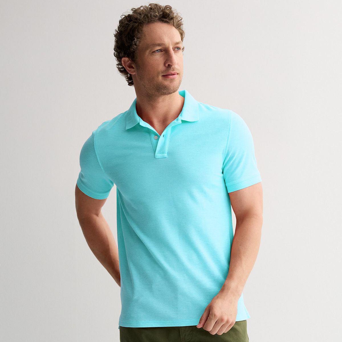 Men's Classic Short Sleeve Pique Polo - Aqua