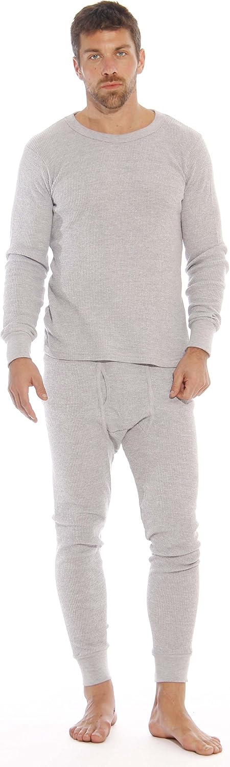Men's Waffle-Knit Thermal Underwear Set - Grey