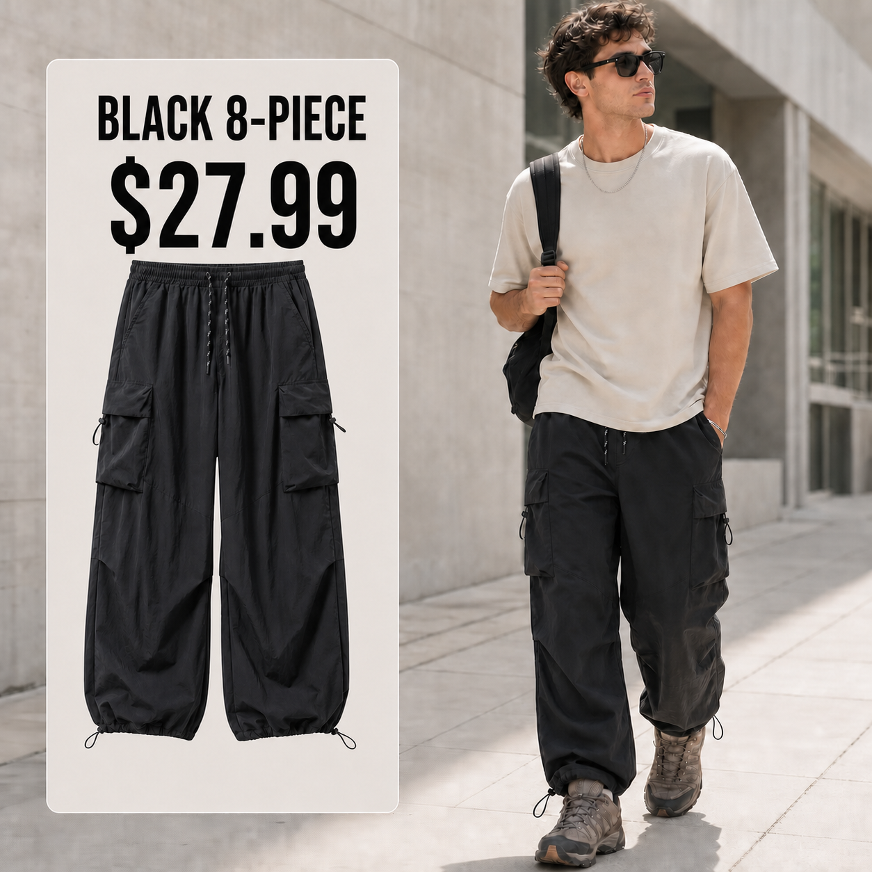 Black cargo pants eight-piece bundle
