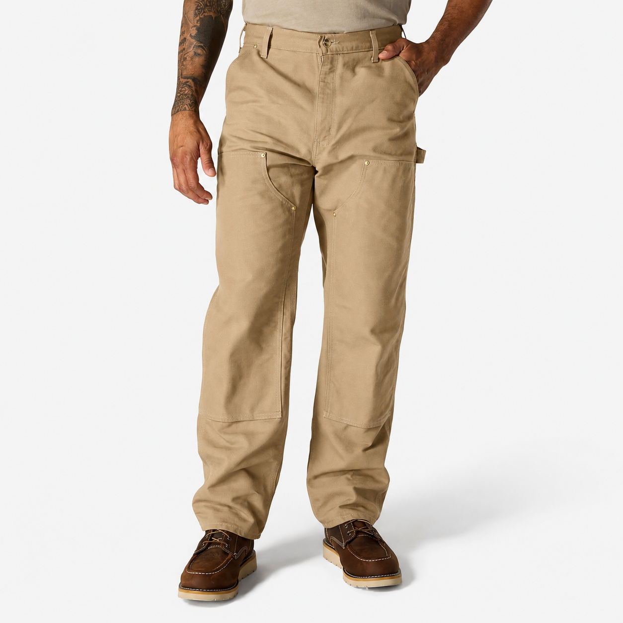 Men's Loose Fit Firm Duck Double-Front Work Pants - Khaki