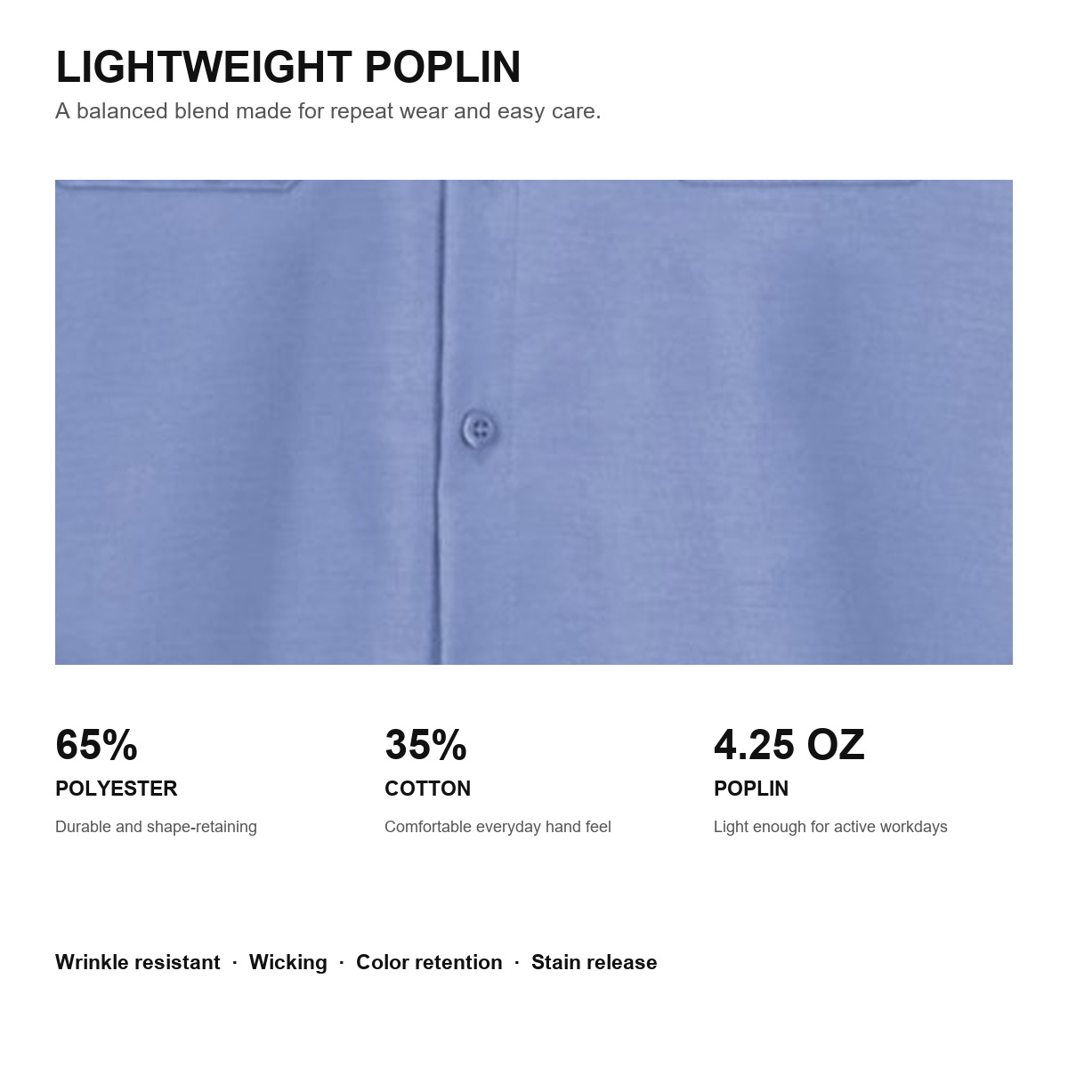 Men's Long-Sleeve Industrial Work Shirt - Lightweight Poplin