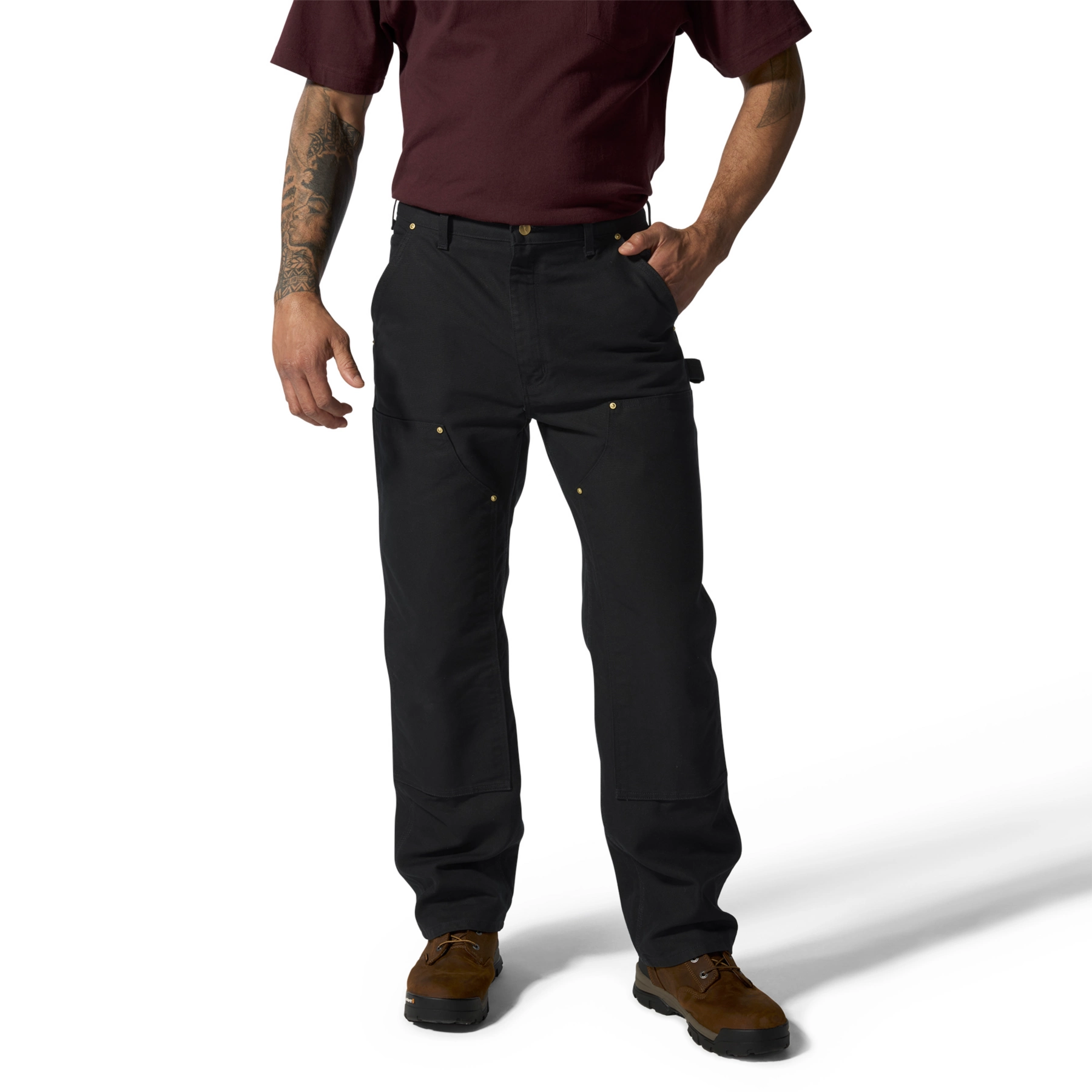 Men's Loose Fit Firm Duck Double-Front Work Pants - Black
