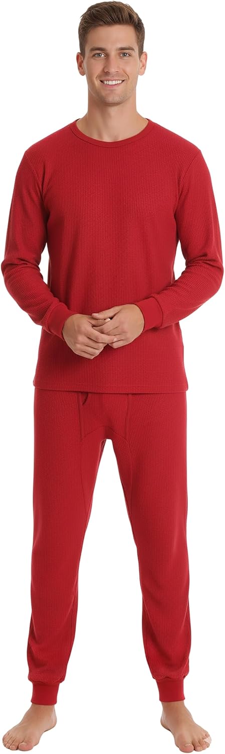 Men's Waffle-Knit Thermal Underwear Set - Red