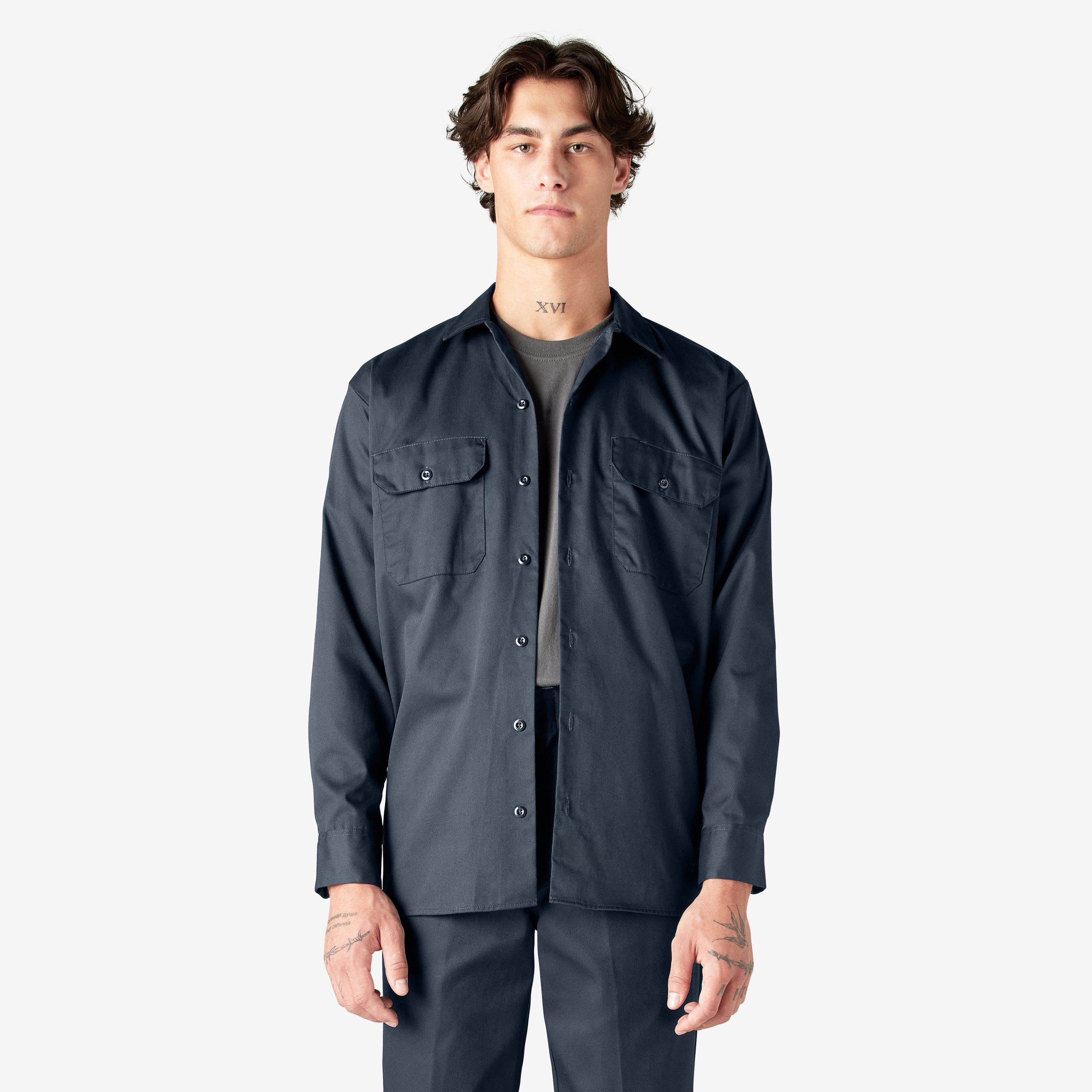 Men's Long Sleeve Twill Work Shirt - Dark Navy