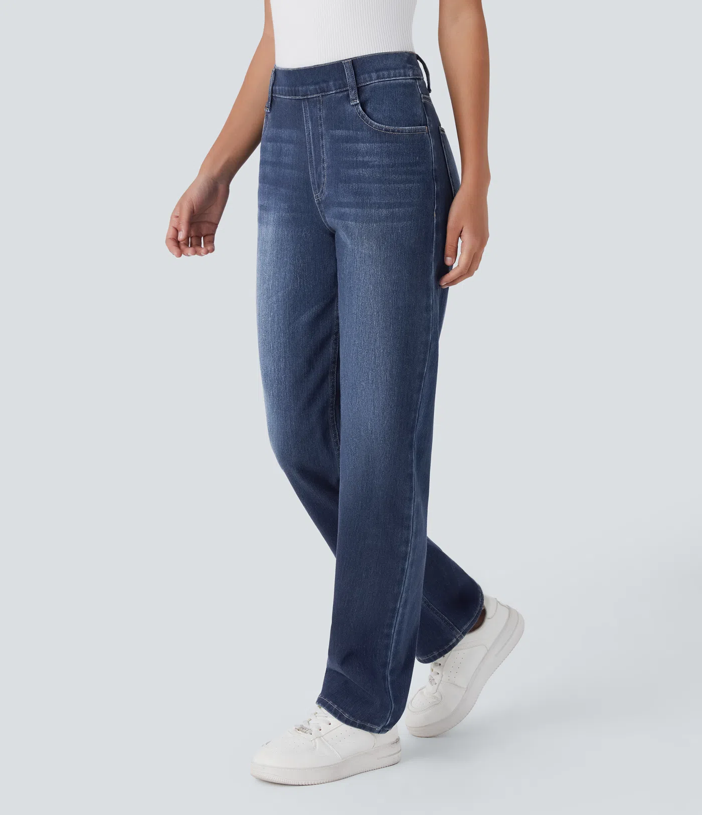 High Waisted Pockets Straight Leg Washed Casual Jeans