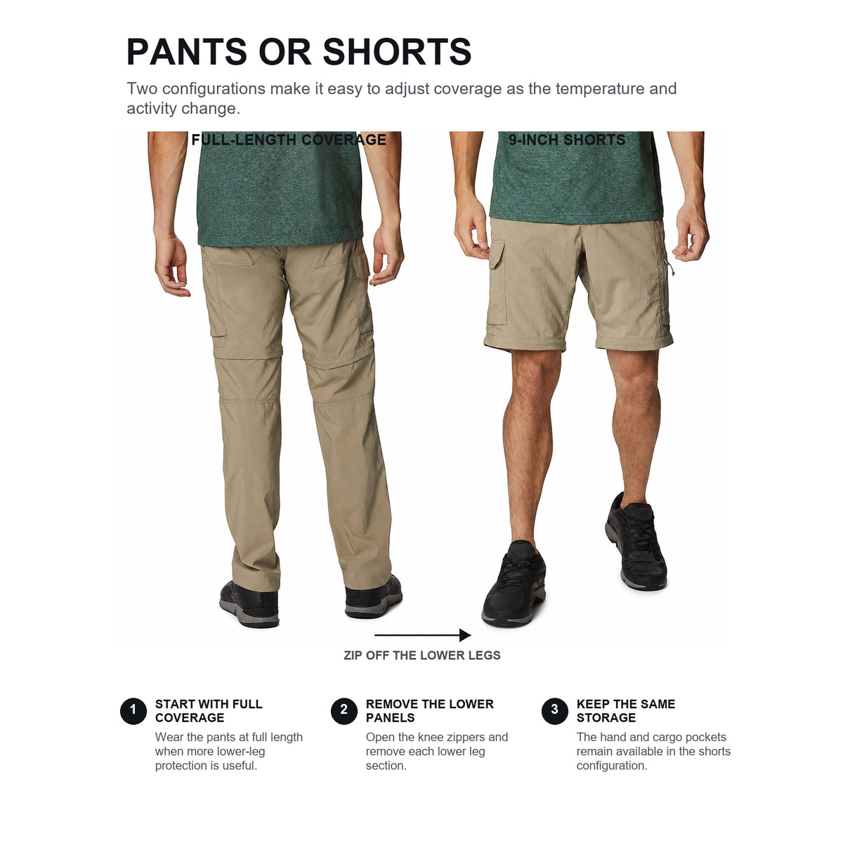 Men's Convertible Stretch Cargo Hiking Pants - Detail 5 - Full-Length Pants and Shorts Configurations