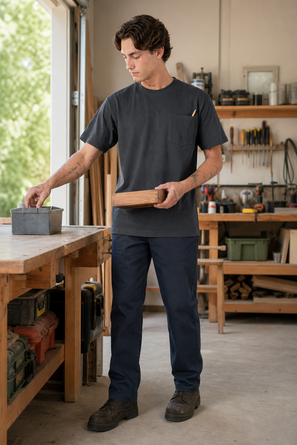 Men's Heavyweight Relaxed-Fit Short-Sleeve Pocket Work T-Shirt - Workshop lifestyle