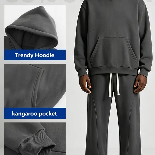 Unisex 2-Piece Pullover Hoodie & Wide-Leg Sweatpants Set - View 5