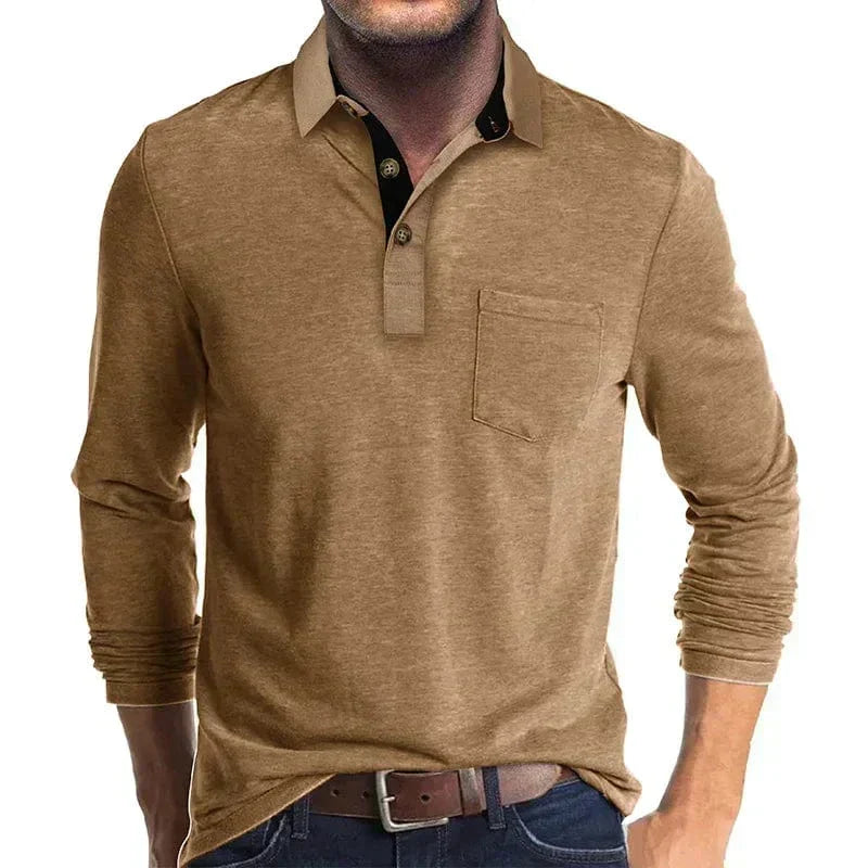 Men's long sleeve pocket polo in Brown