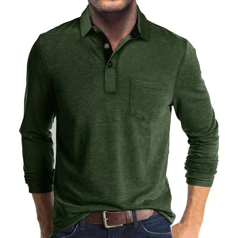 Men's long sleeve pocket polo in Dark Green