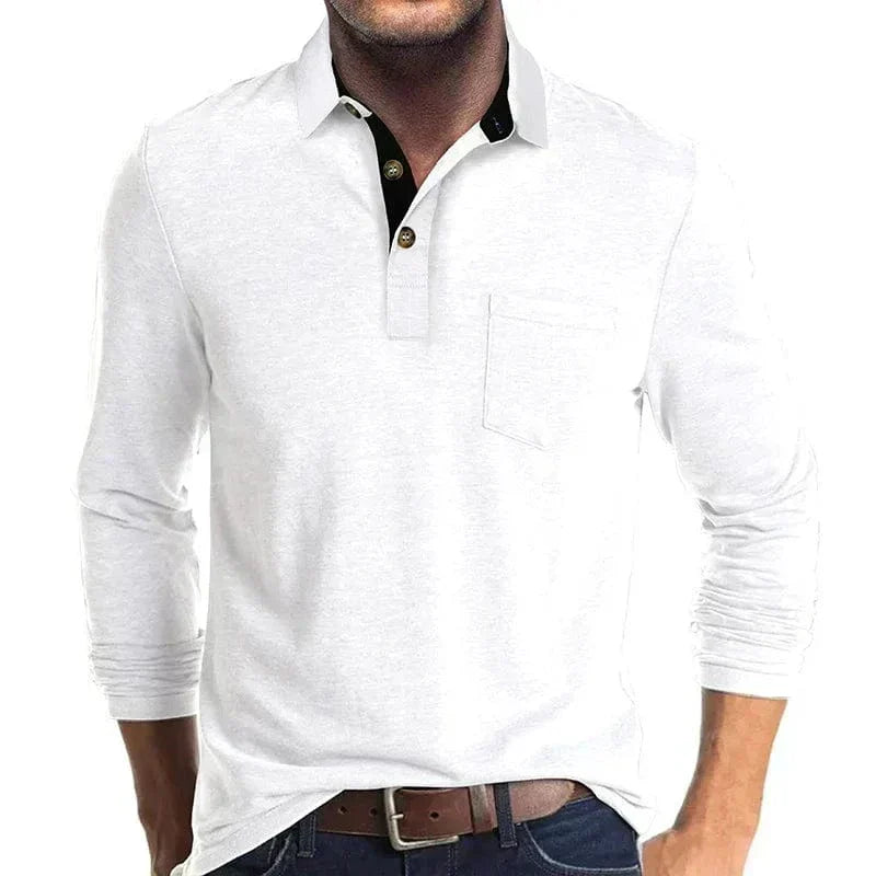 Men's long sleeve pocket polo in White