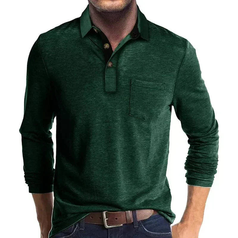 Men's long sleeve pocket polo in Green