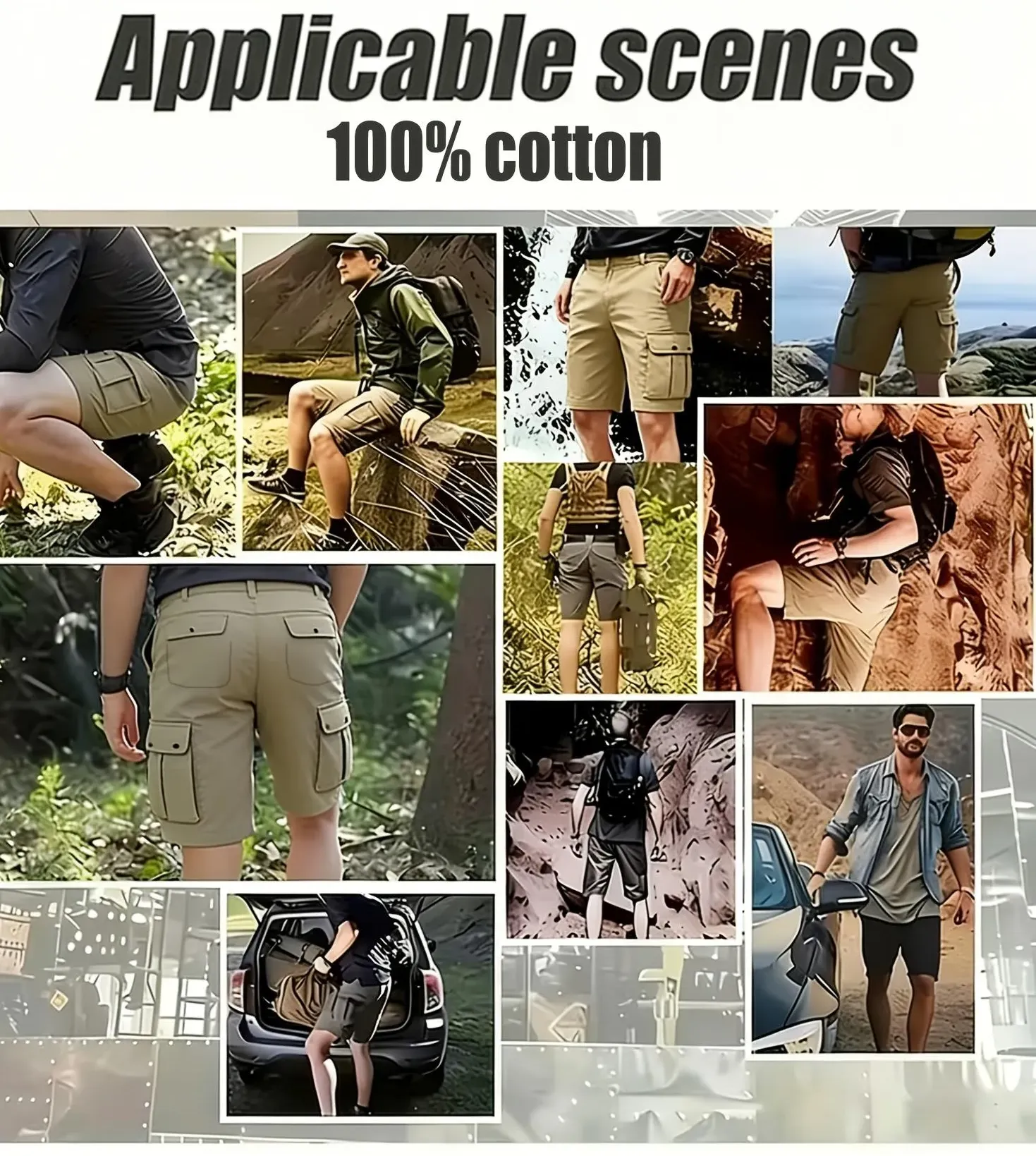 6-pack men&rsquo;s cargo pants, tactical men&rsquo;s shorts, men&rsquo;s shorts with multifunctional pockets, suitable for golf and outdoor activities, men&rsquo;s hiking shorts, wear-resistant, wrinkle-resistant, breathable shorts