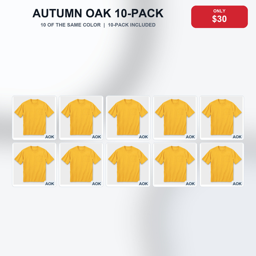 Autumn Oak 10-Pack Only $30 extra-length pocket T-shirt bundle