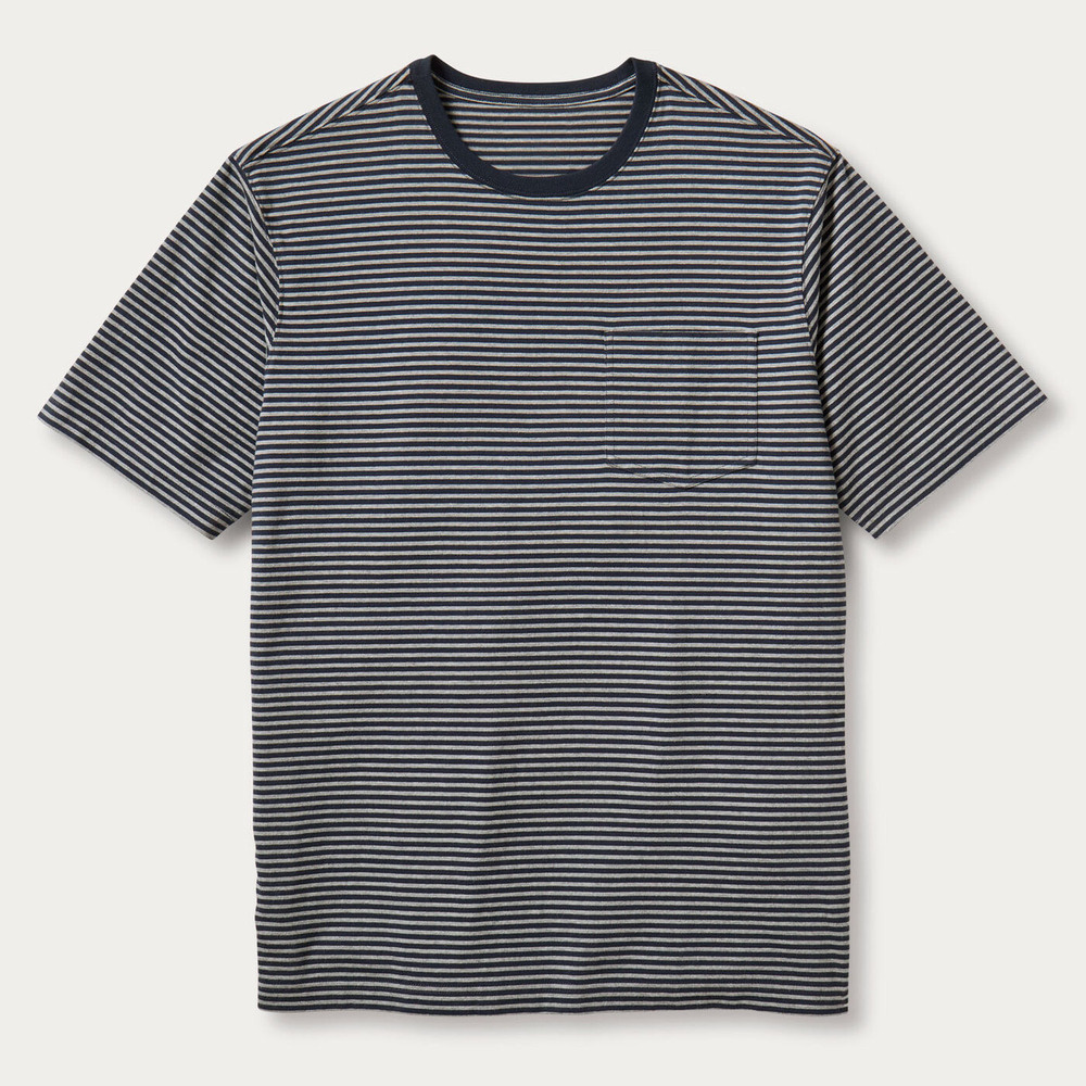 Gray Heather Navy Narrow Stripe extra-length relaxed-fit short sleeve pocket crew T-shirt