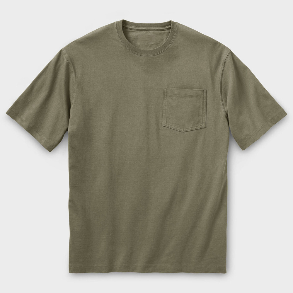 Vintage Olive extra-length relaxed-fit short sleeve pocket crew T-shirt
