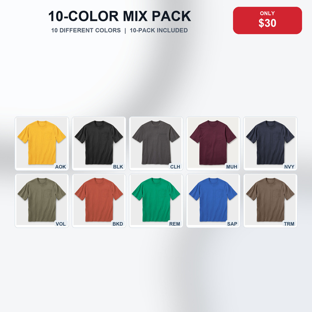 🔥 10-Pack Only $30 (10 Different Colors Together) extra-length pocket T-shirt bundle