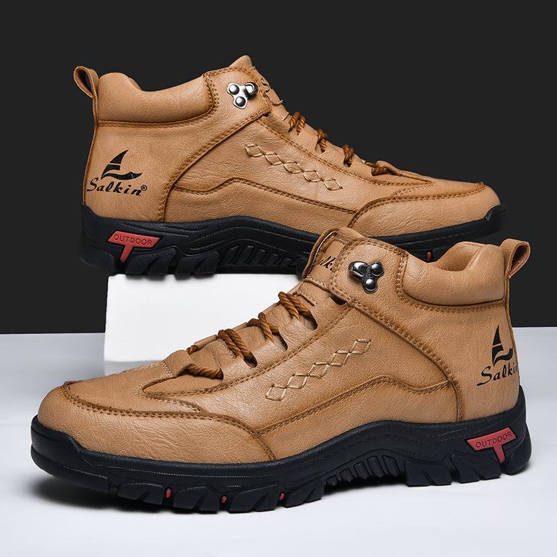 ⏰ 70 % de réduction pour une durée limitée – Bottes de conduite orthopédiques en cuir pour hommes – Soulagement de la pression, imperméables, antidérapantes, bout large, soutien de la voûte plantaire et de la cheville pour le quotidien et les voyages