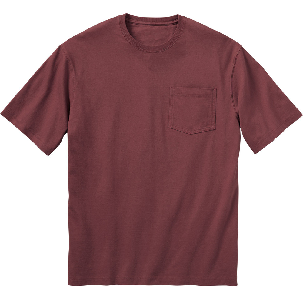 Burgundy extra-length relaxed-fit short sleeve pocket crew T-shirt