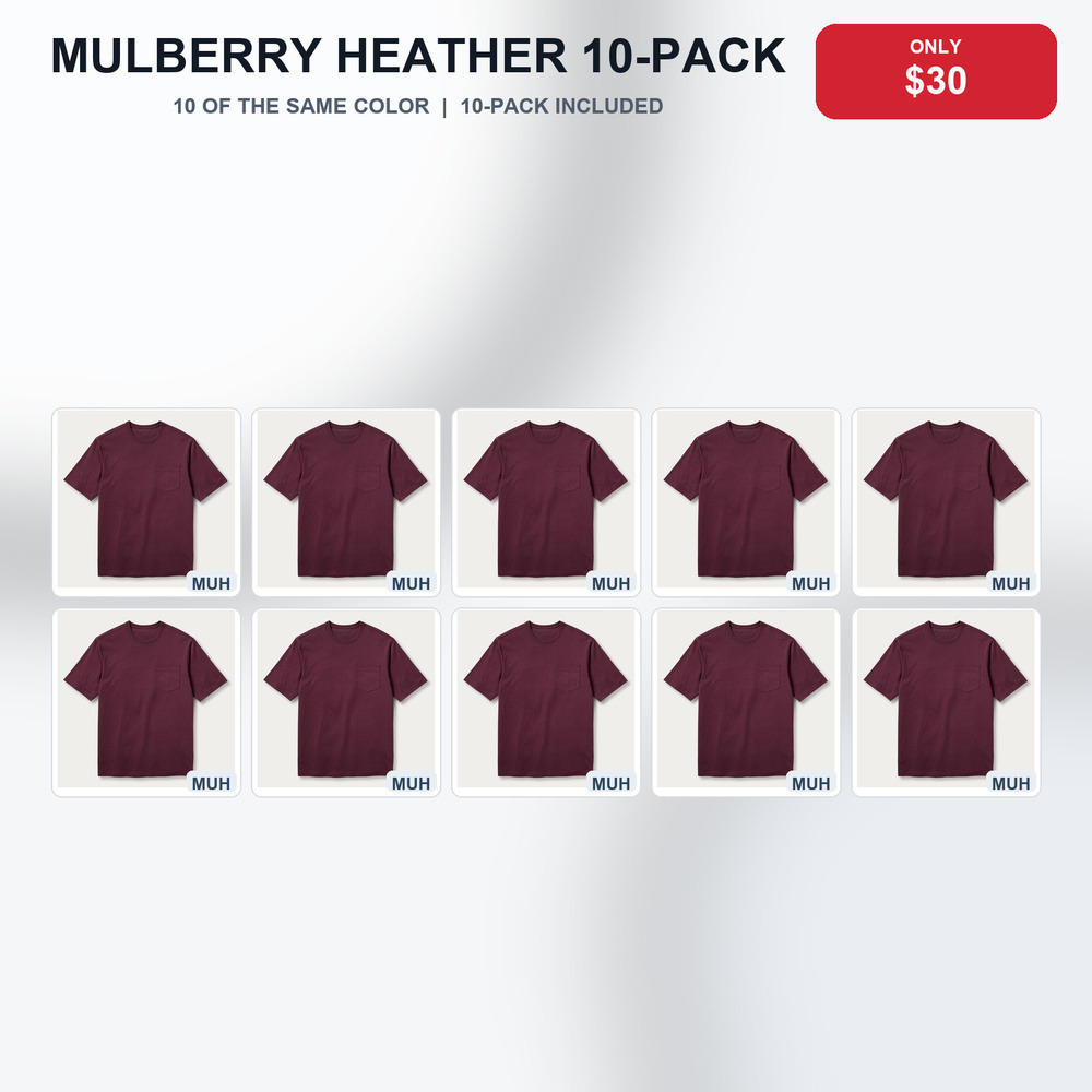 Mulberry Heather 10-Pack Only $30 extra-length pocket T-shirt bundle