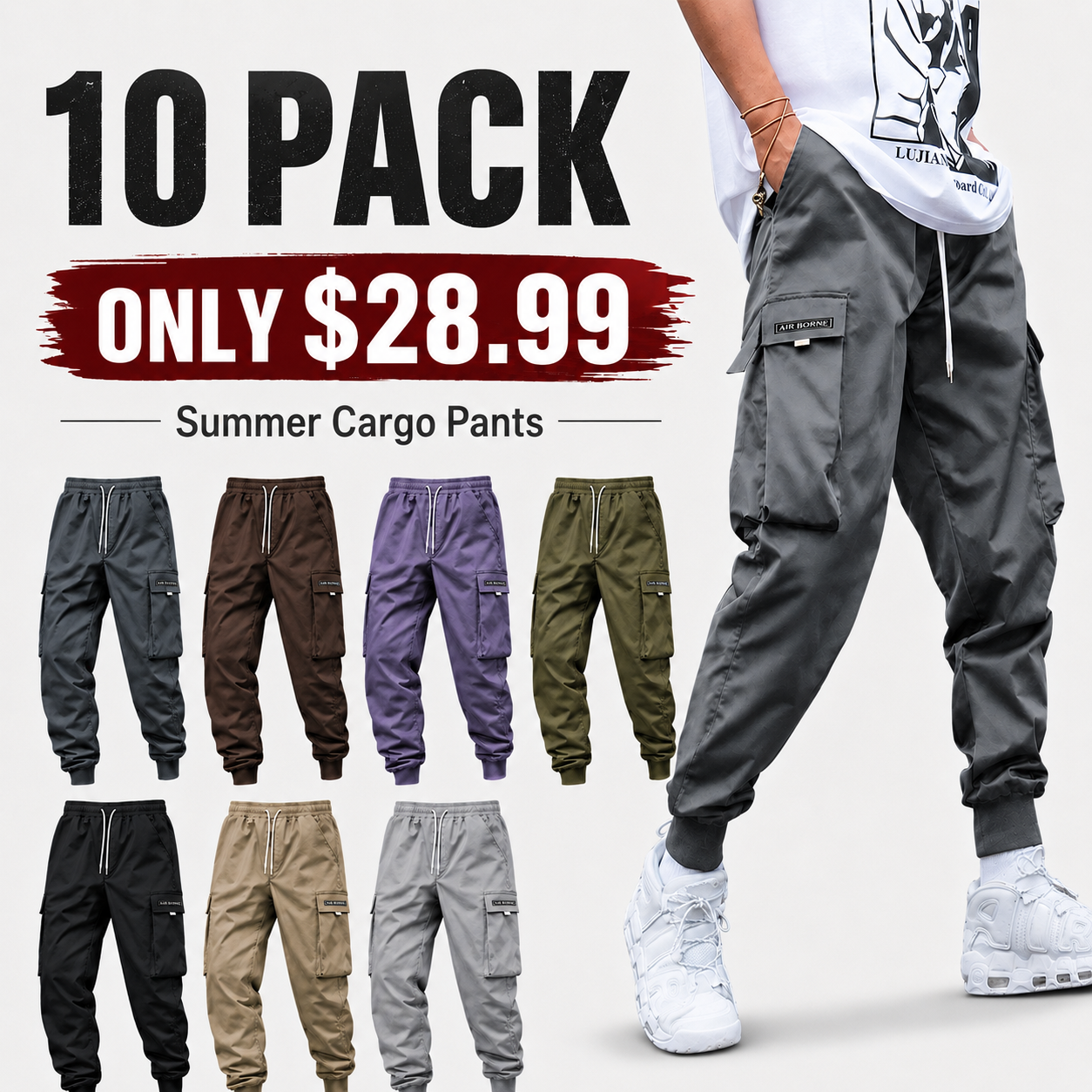 Men's Cargo Pants with Drawstring Waist - Summer Ready