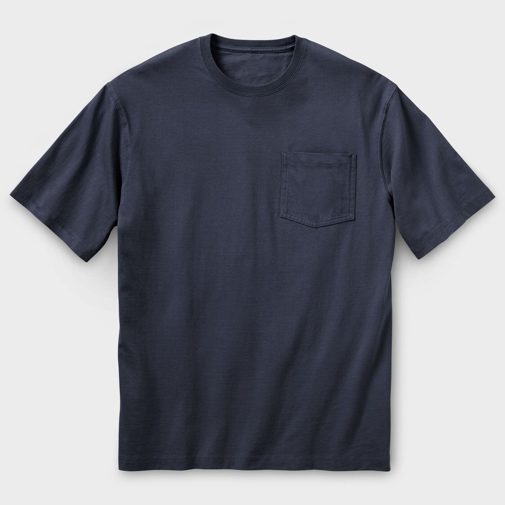 Navy extra-length relaxed-fit short sleeve pocket crew T-shirt