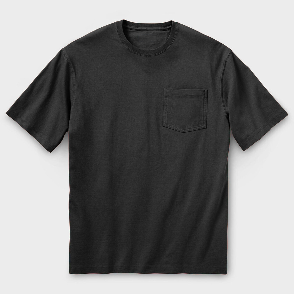 Black extra-length relaxed-fit short sleeve pocket crew T-shirt
