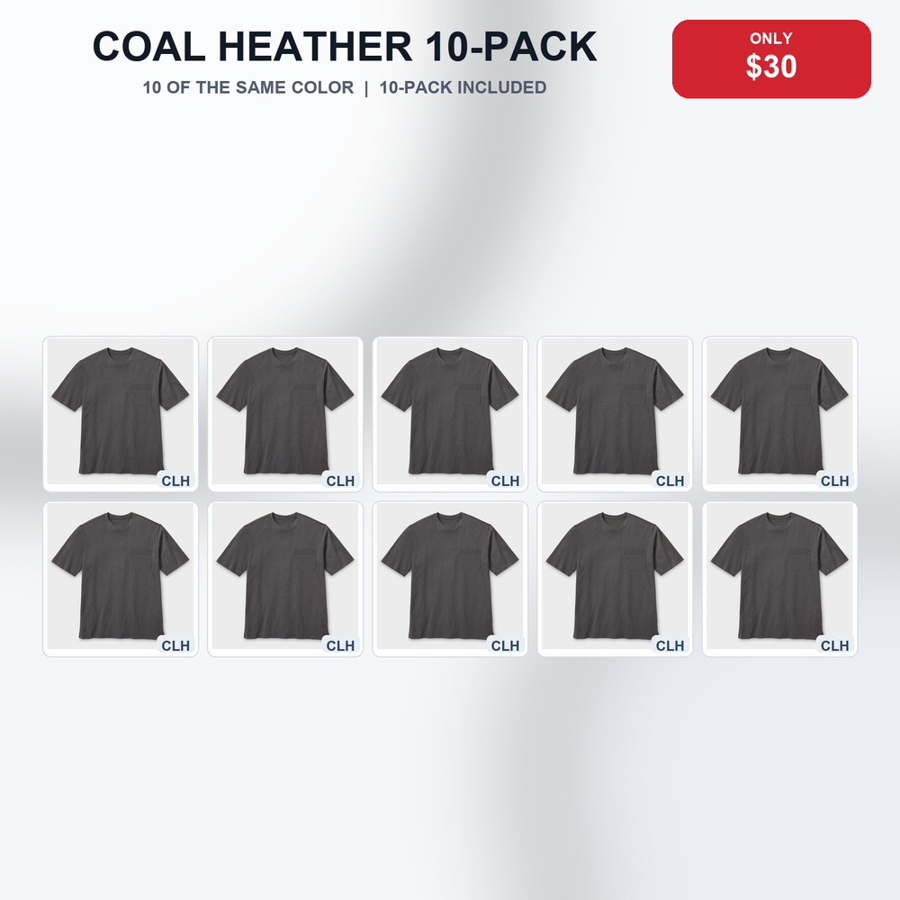 Coal Heather 10-Pack Only $30 extra-length pocket T-shirt bundle