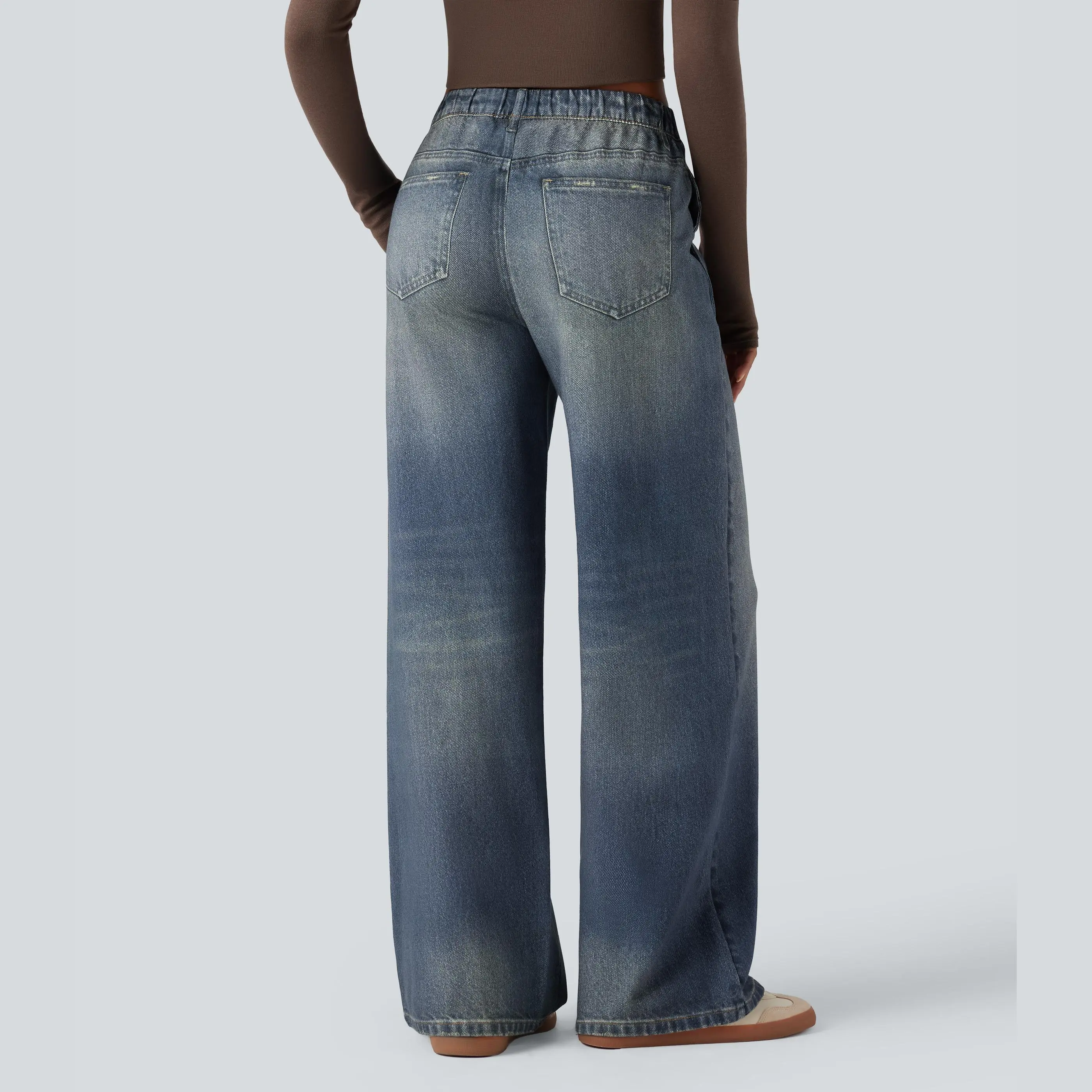 Women's Mid-Rise Stretch Wide-Leg Casual Pants