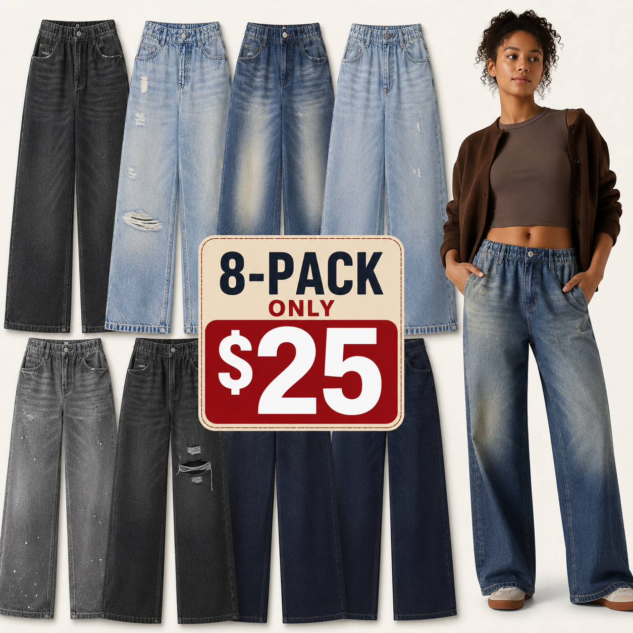 Women's Mid-Rise Stretch Wide-Leg Casual Pants