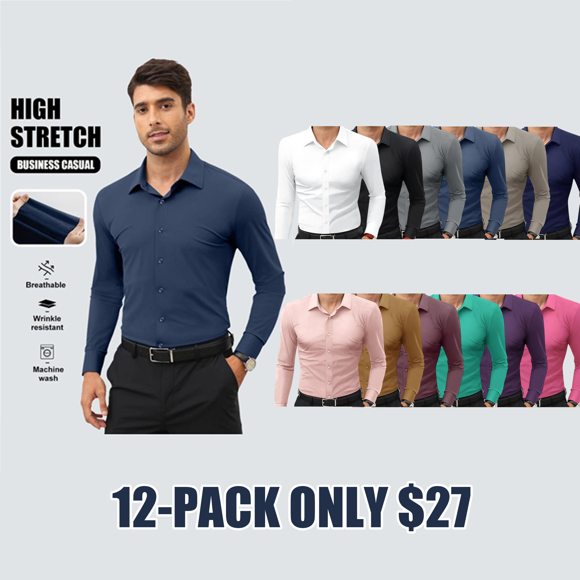 Men’s Stretch Slim-Fit Long Sleeve Dress Shirt