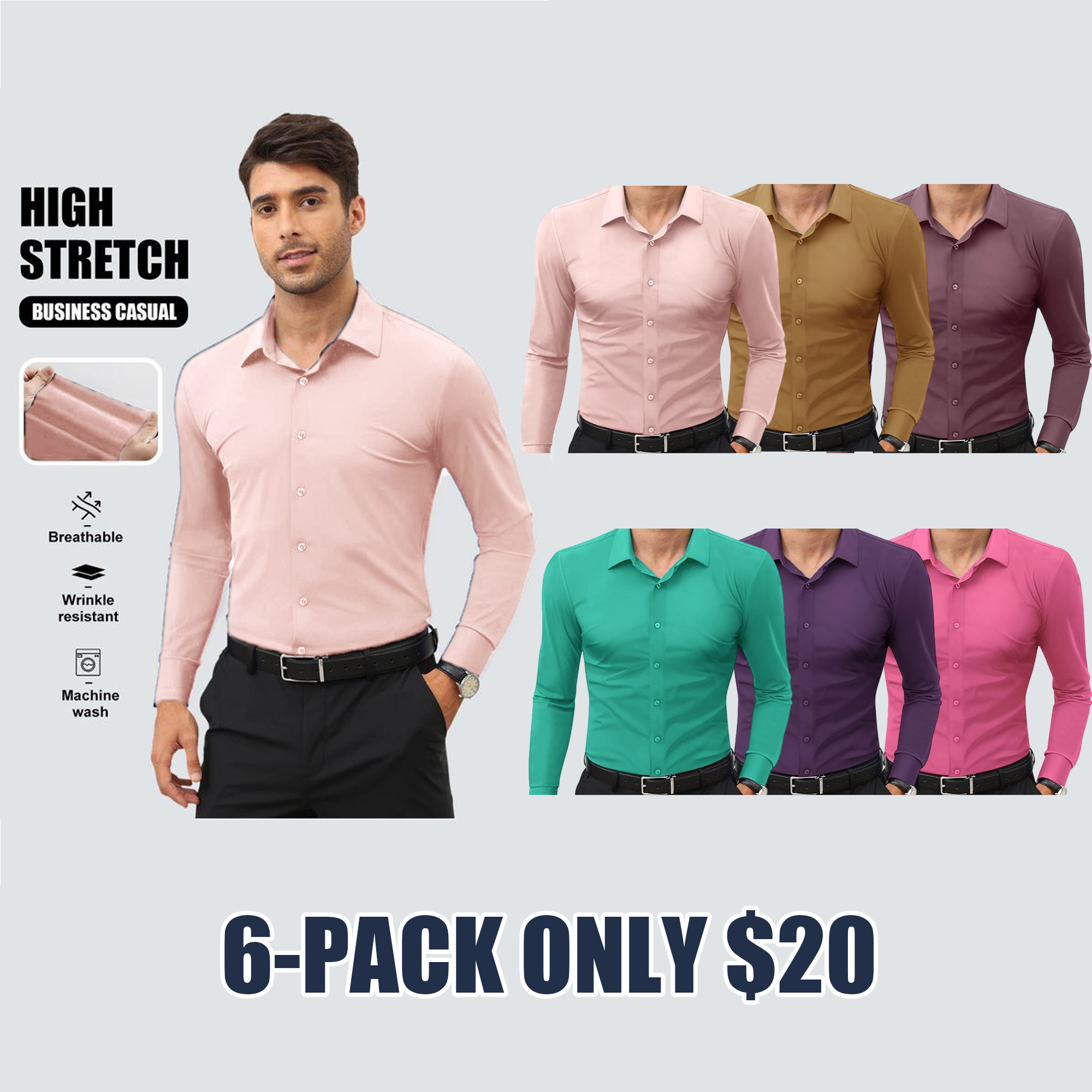 Men’s Stretch Slim-Fit Long Sleeve Dress Shirt