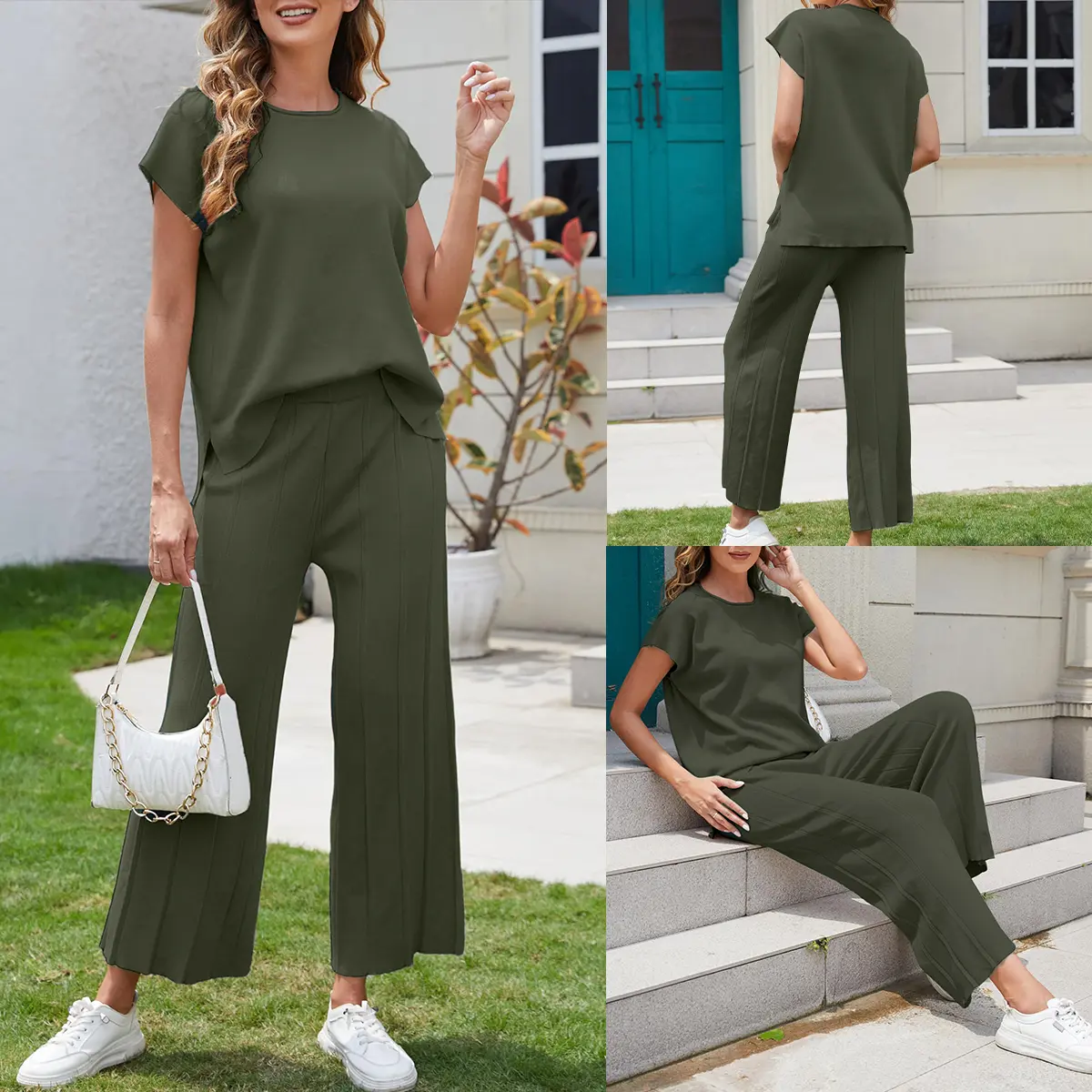 Women's Effortless Knit Wide-Leg 2-Piece Set