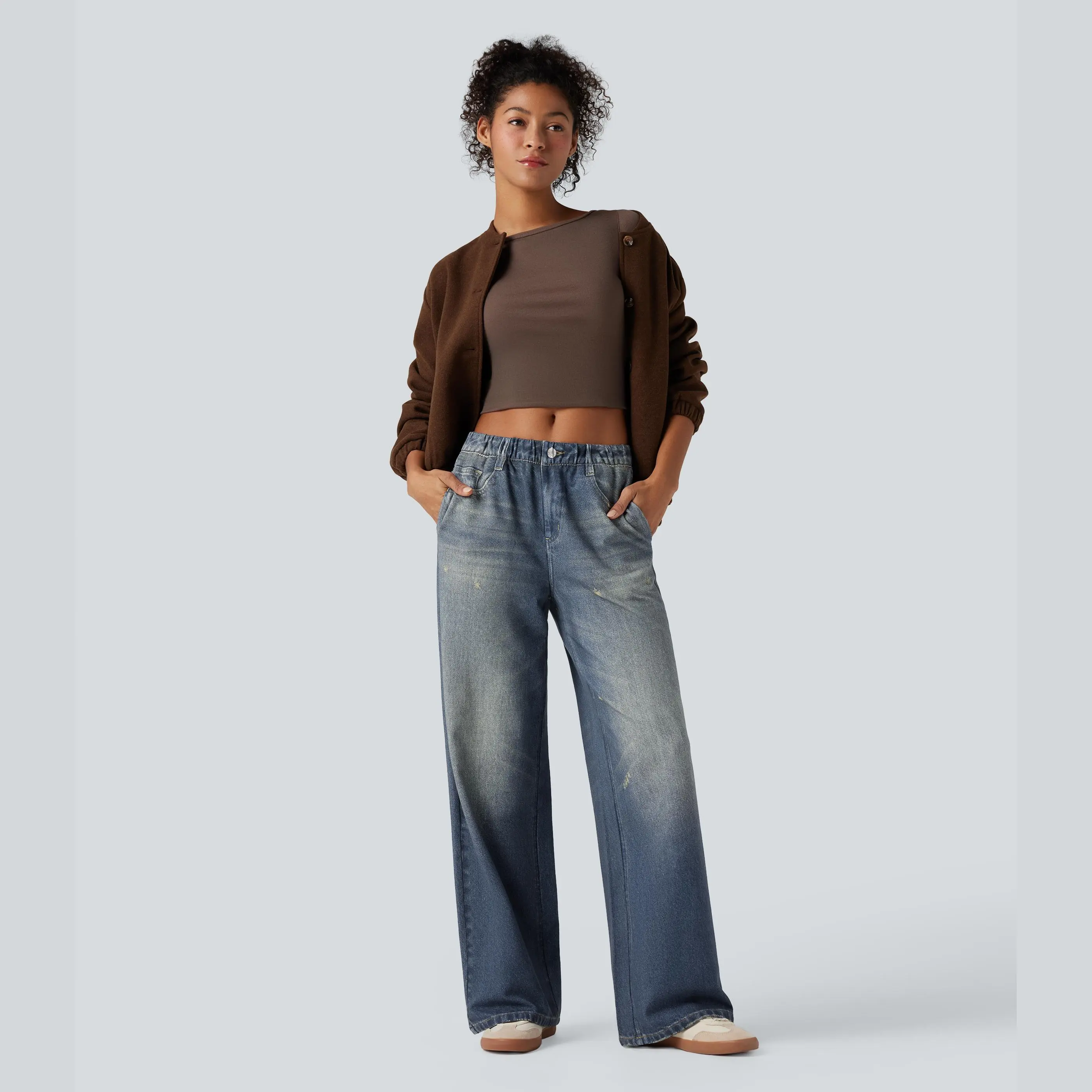Women's Mid-Rise Stretch Wide-Leg Casual Pants