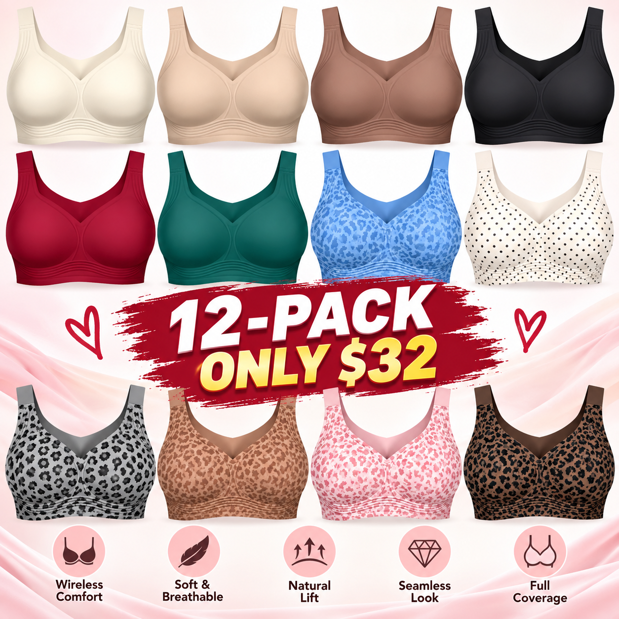 Women's Seamless Wireless Lift & Support Bra