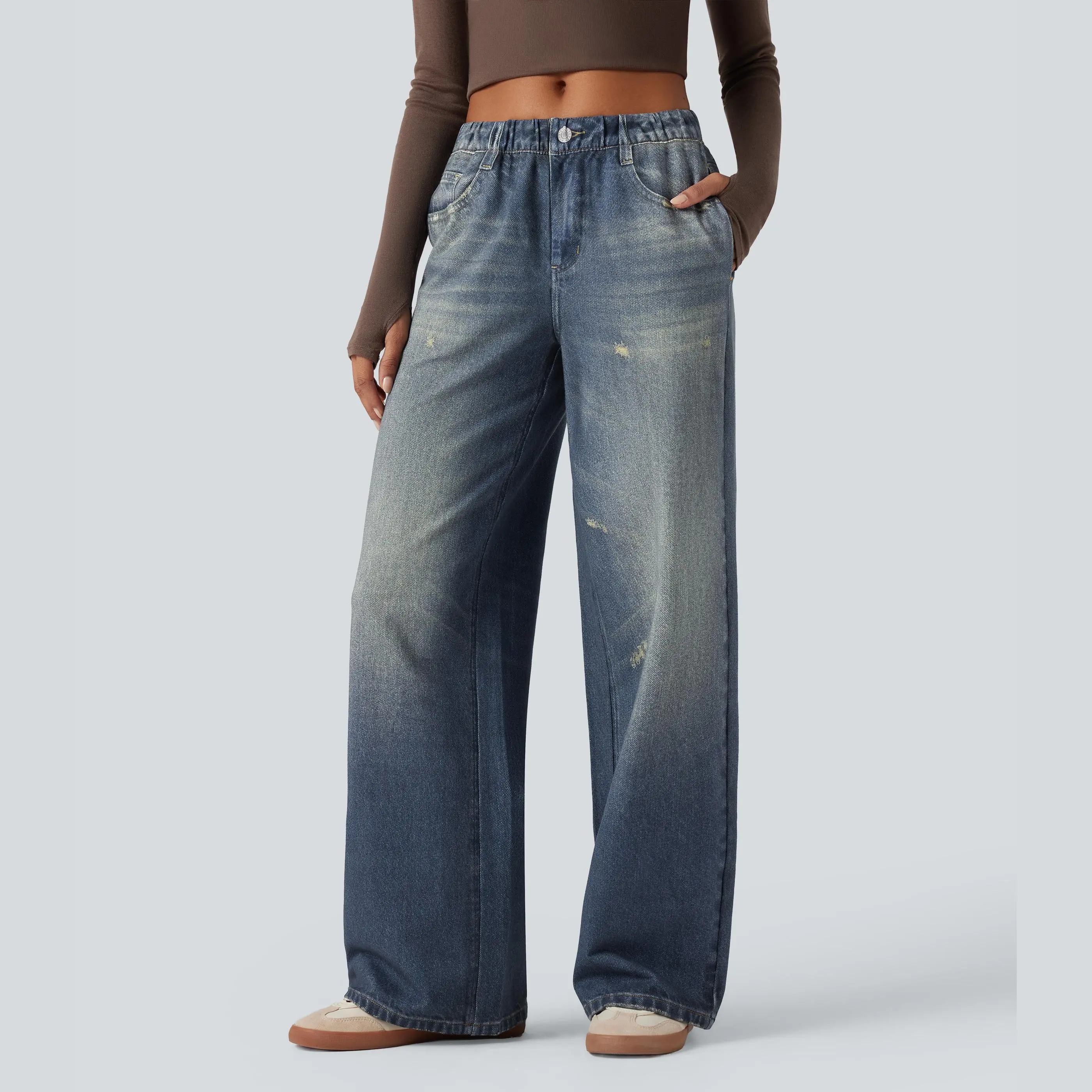 Women's Mid-Rise Stretch Wide-Leg Casual Pants