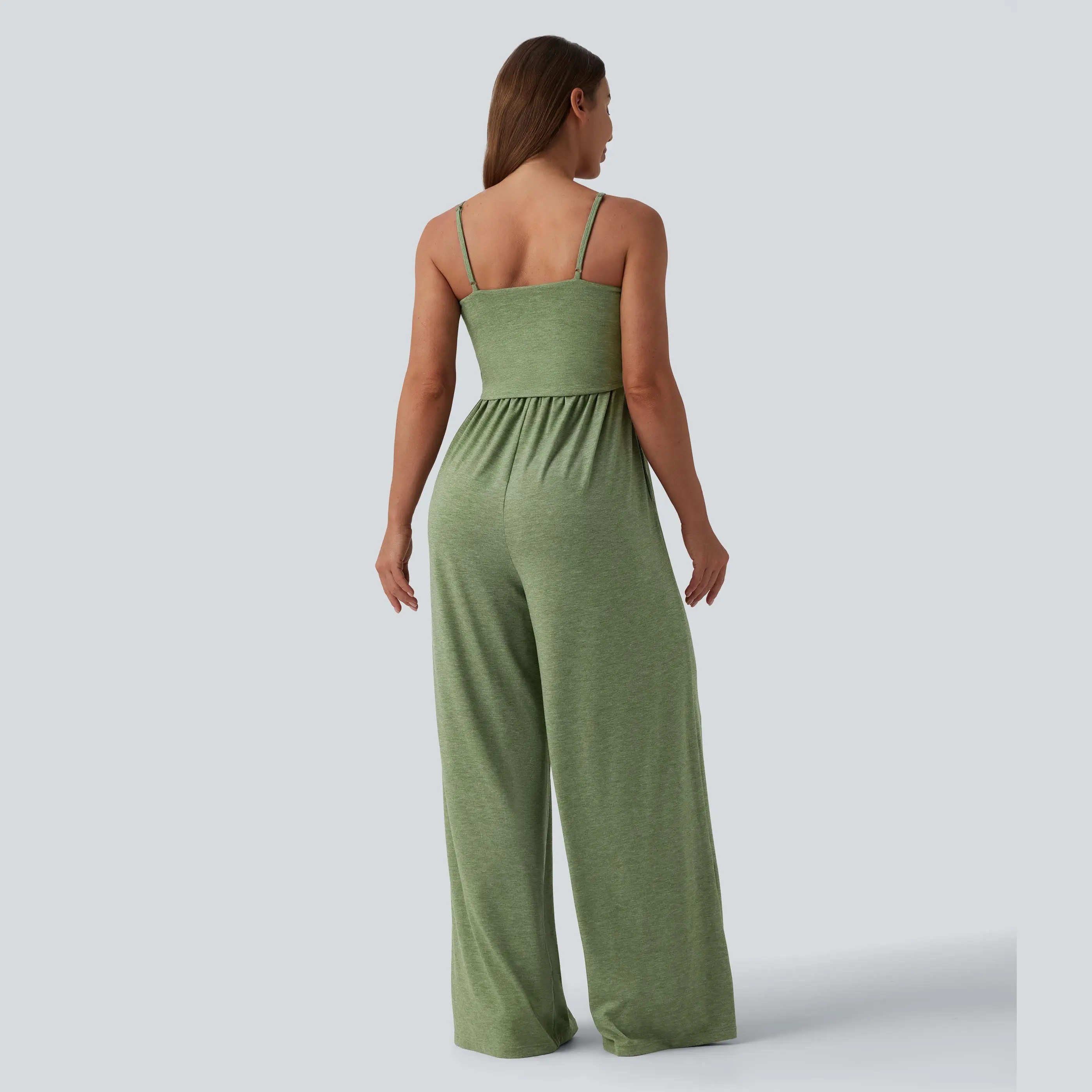 Adjustable Strap Ruched Wide-Leg Stretch Jumpsuit