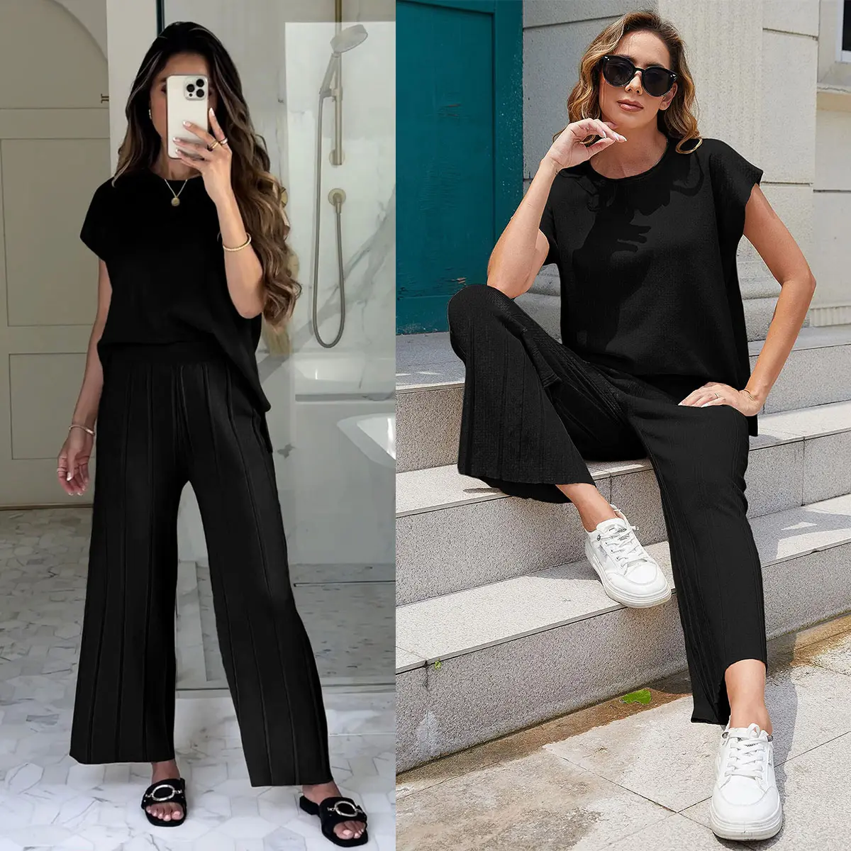 Women's Effortless Knit Wide-Leg 2-Piece Set
