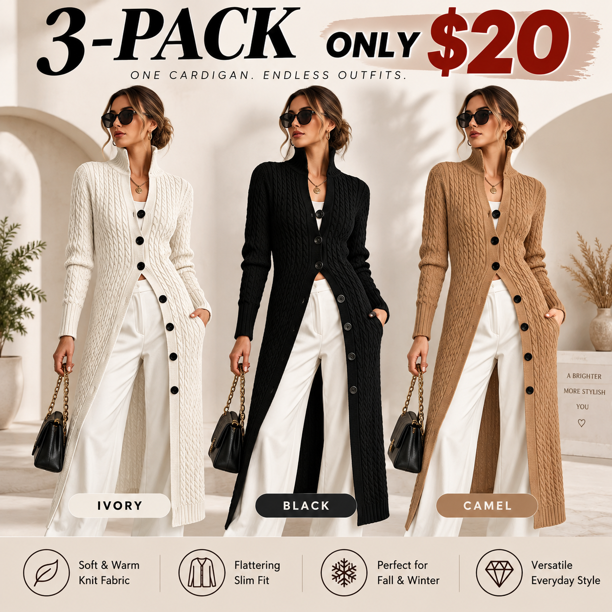 Women's Elegant Cable Knit Long Cardigan