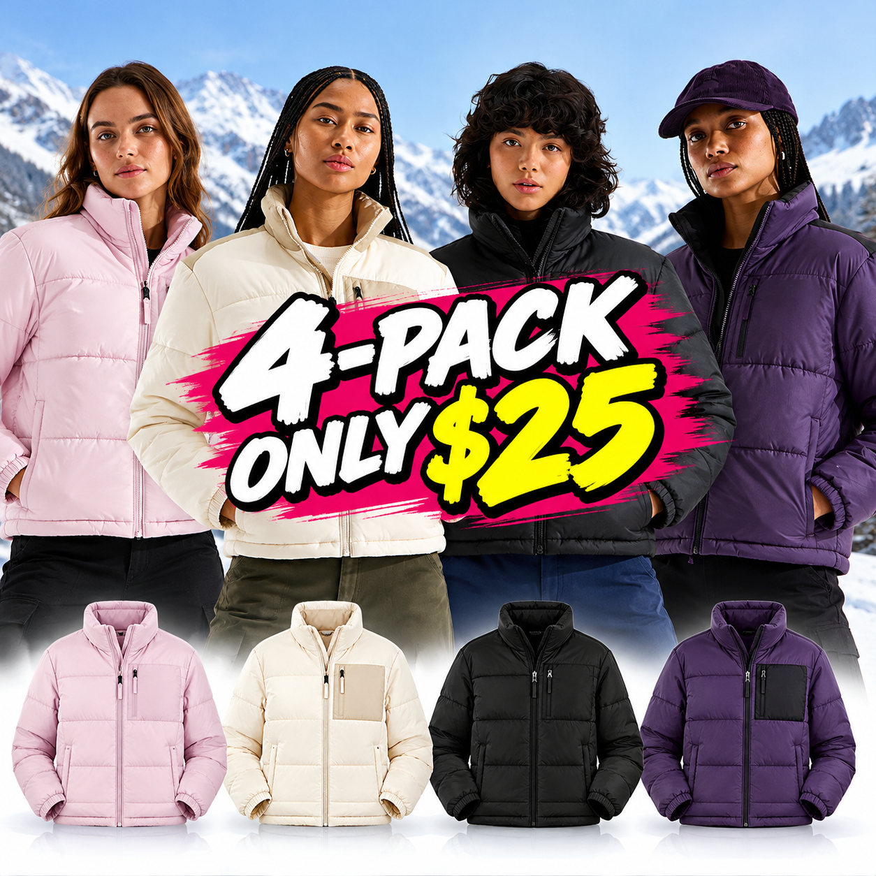 🧥 Women's Insulated Zip-Up Jacket – Wind-Resistant Water-Repellent Winter Coat