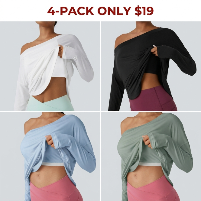 Women's One-Shoulder Long Sleeve Workout Top with Built-In Bra
