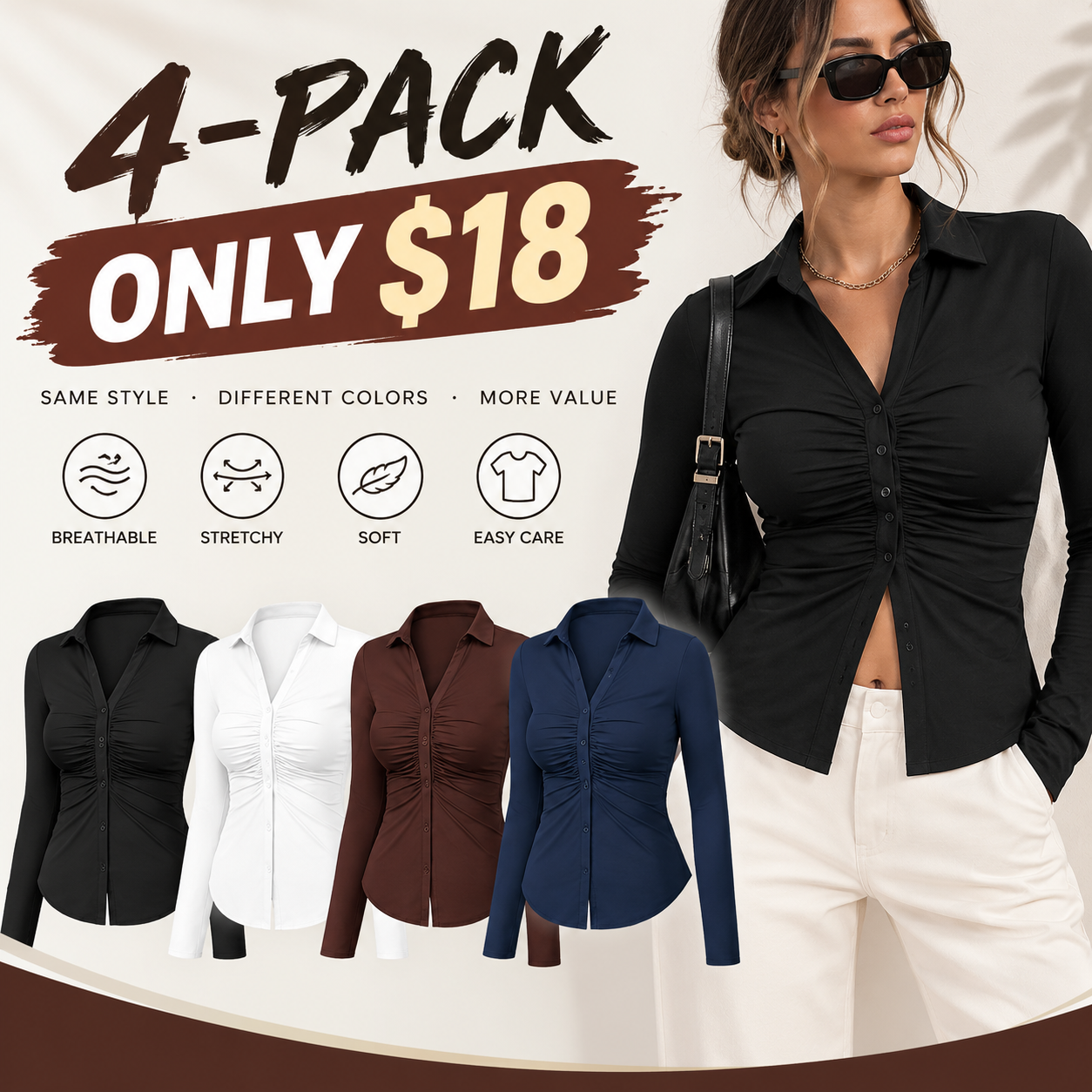 Women's Relaxed Button-Down Short Sleeve Blouse