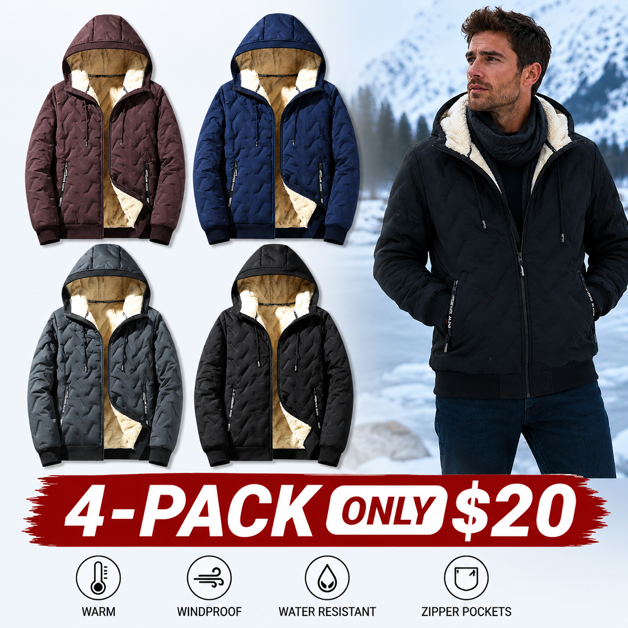 Men's WeatherShield Hooded Winter Jacket