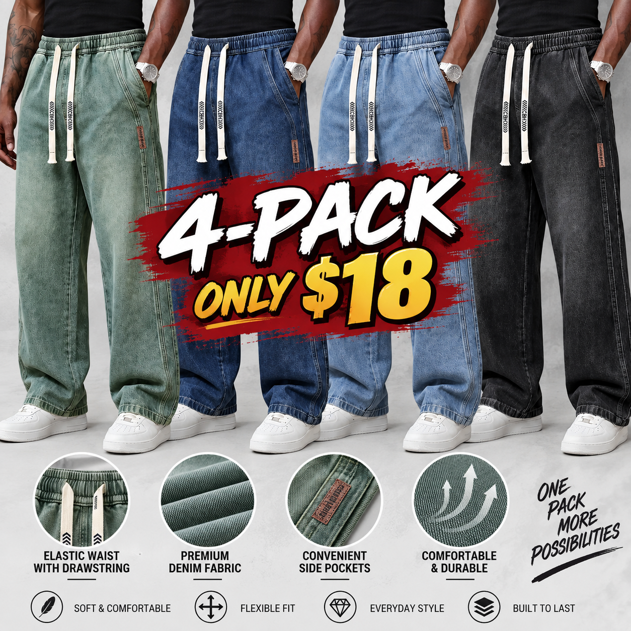 Men's Relaxed Stretch Drawstring Jeans