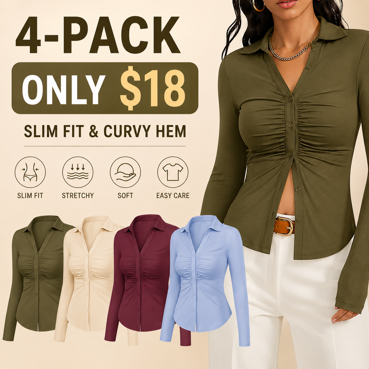 Women's Relaxed Button-Down Short Sleeve Blouse