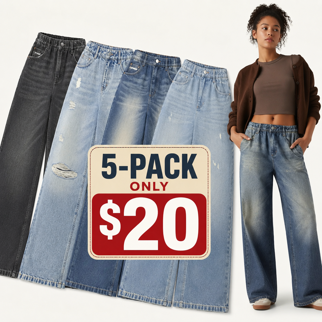 Women's Mid-Rise Stretch Wide-Leg Casual Pants