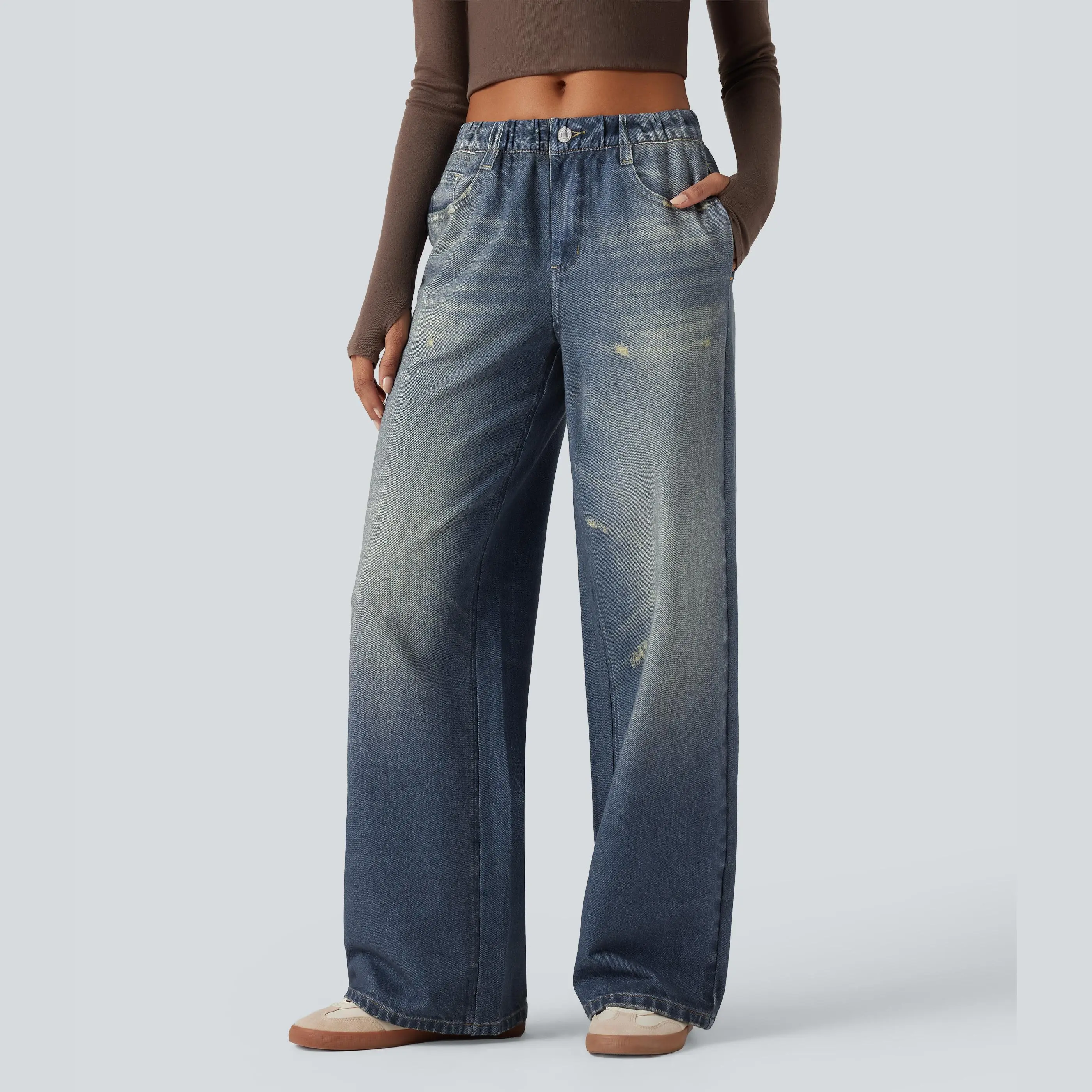 Women's Mid-Rise Stretch Wide-Leg Casual Pants
