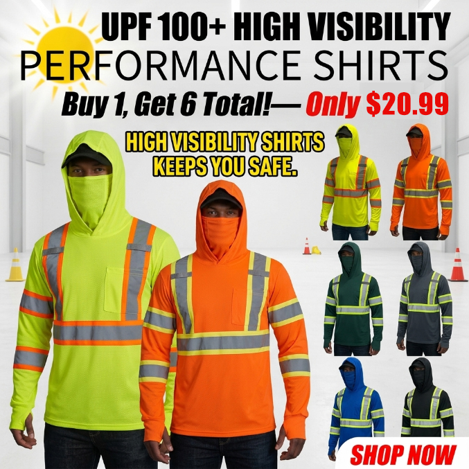 🦺6-Pack Hi-Vis Performance Work Hoodie Shirts (Quick-Dry & Breathable)