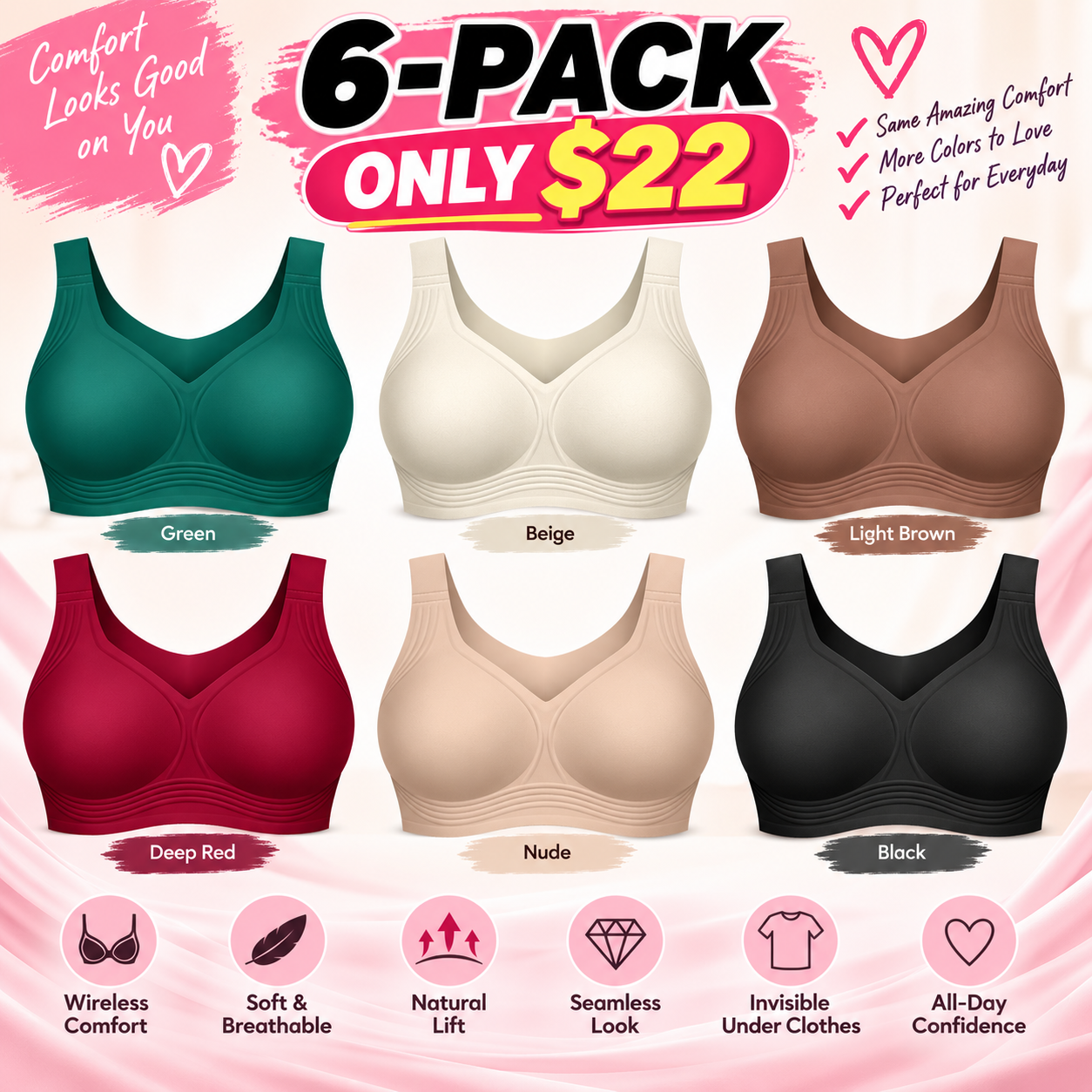 Women's Seamless Wireless Lift & Support Bra