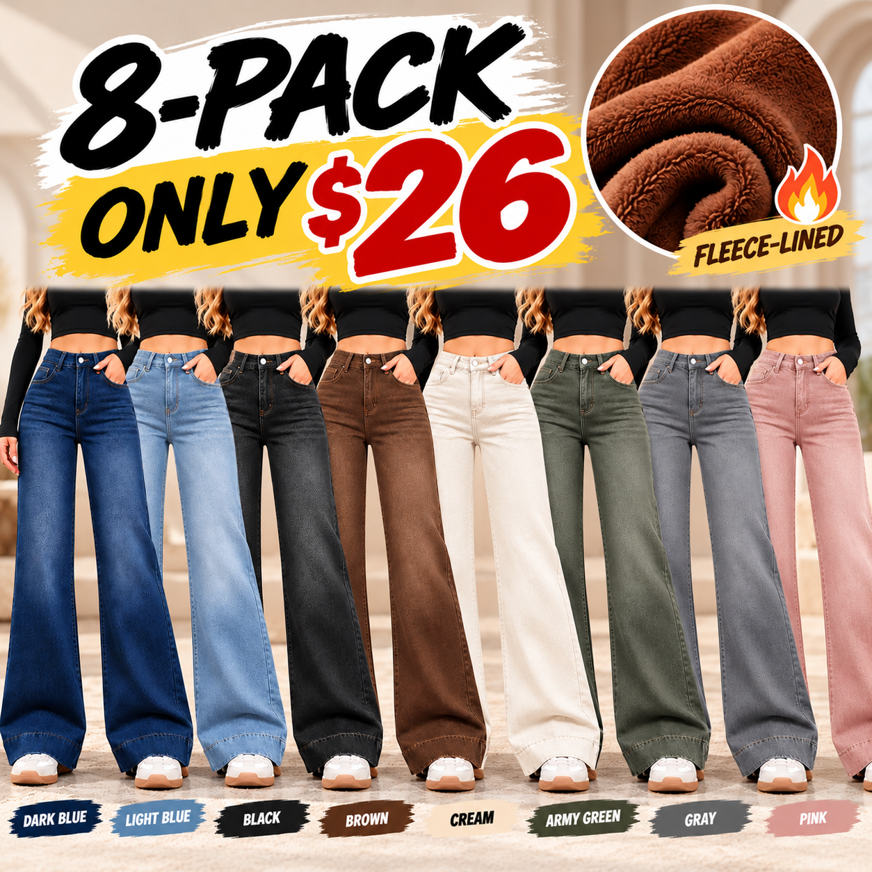 👖 Women's Fleece-Lined High-Waisted Wide-Leg Jeans